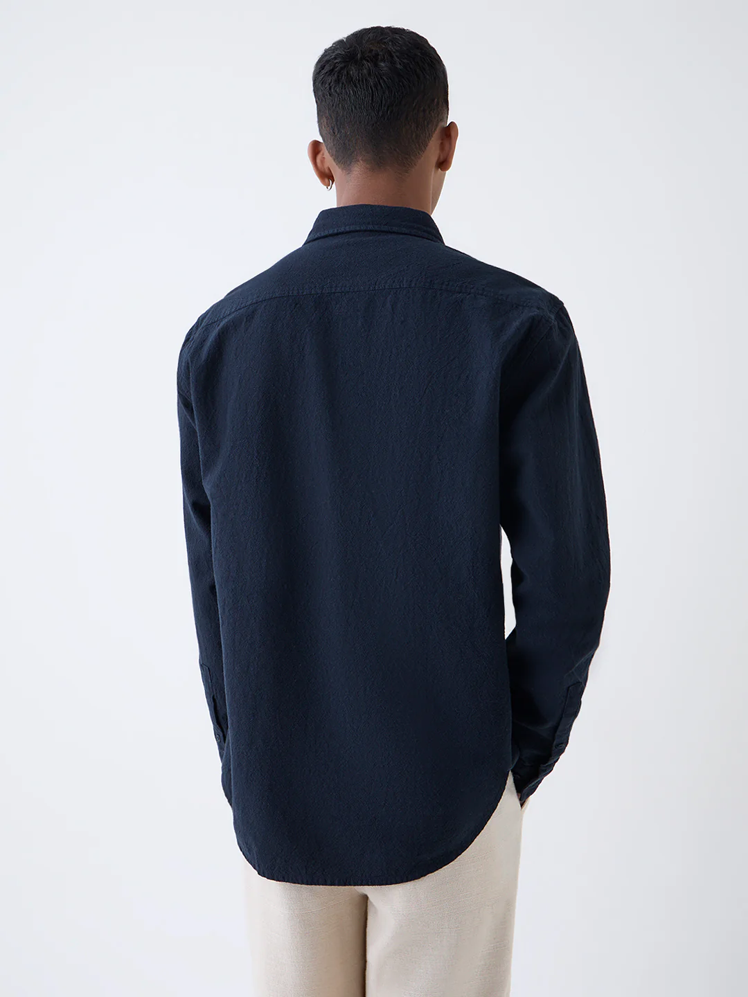 ETA Navy Solid Relaxed-Fit Cotton Shirt - Image 5