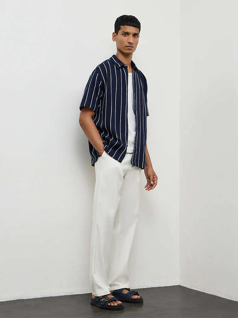 ETA Navy Stripe Relaxed-Fit Cotton Shirt - Image 3