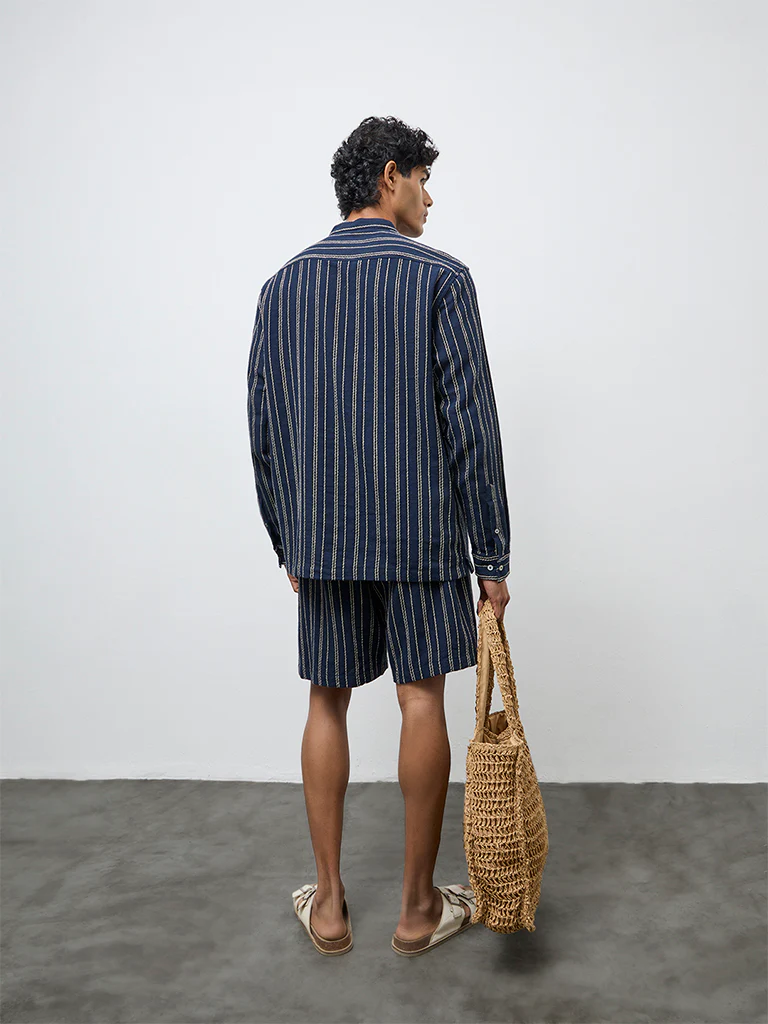 ETA Navy Striped Relaxed-Fit Mid-Rise Cotton Shorts - Image 4