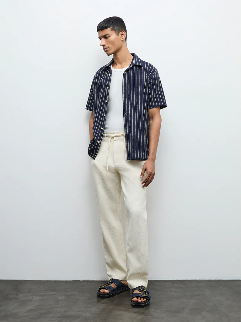 ETA Navy Striped Relaxed-Fit Shirt