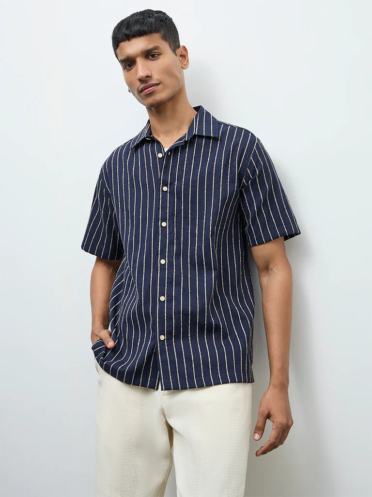 ETA Navy Striped Relaxed-Fit Shirt - Image 2