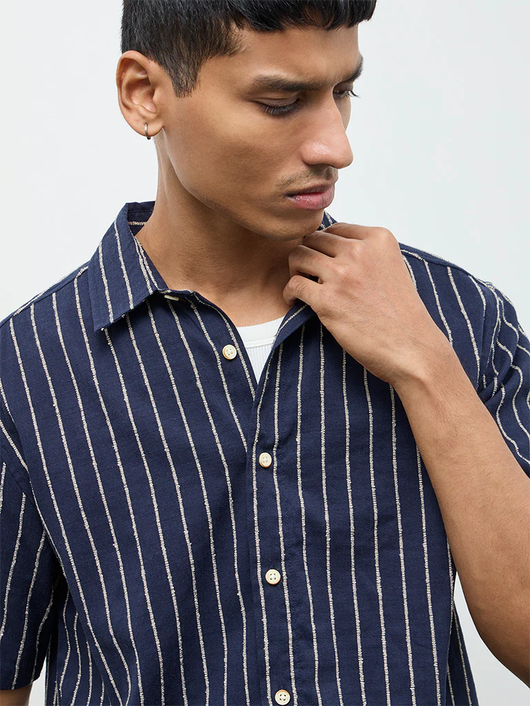 ETA Navy Striped Relaxed-Fit Shirt - Image 3