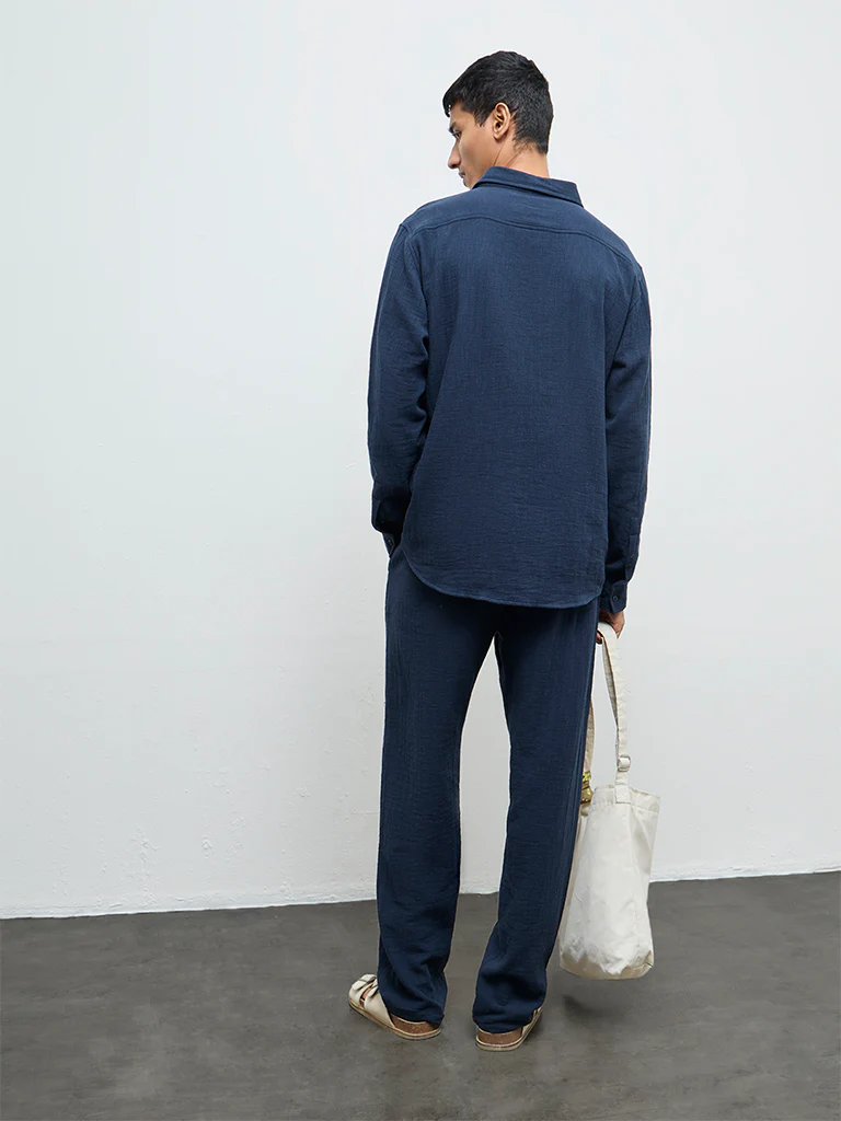 ETA Navy Textured Relaxed-Fit Mid-Rise Cotton Chinos - Image 4