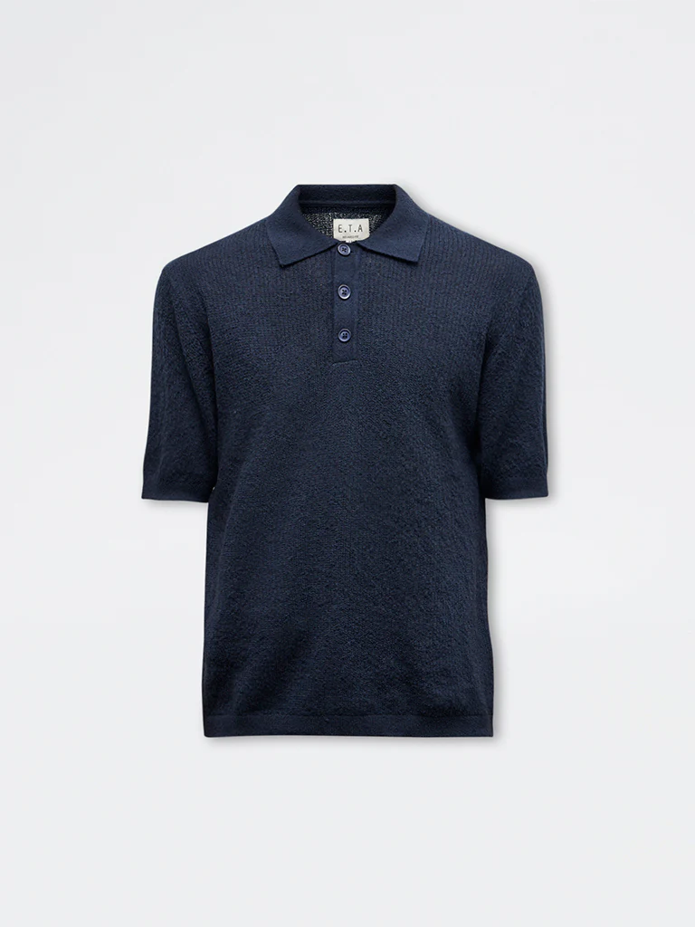 ETA Navy Textured Relaxed-Fit Polo T-Shirt - Image 6
