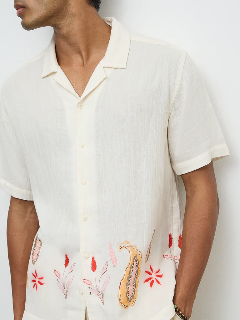 ETA Off-White Botanical Printed Relaxed-Fit Cotton Shirt - Image 3