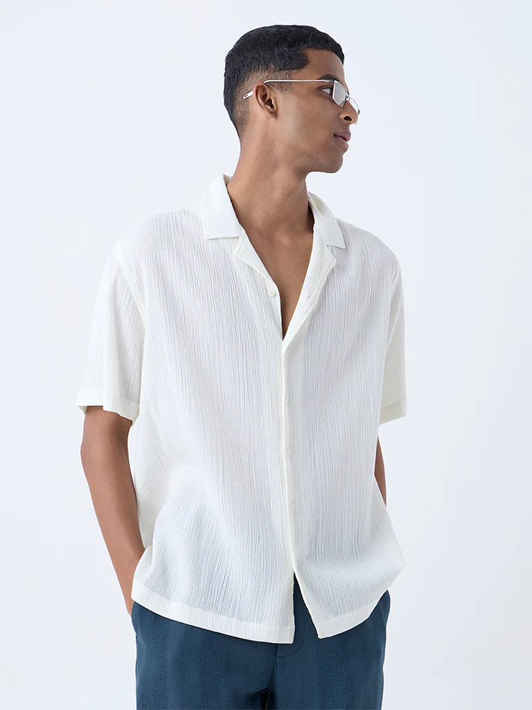 ETA Off-White Crinkle-Texture Relaxed-Fit Cotton Shirt - Image 2