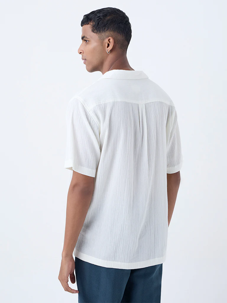 ETA Off-White Crinkle-Texture Relaxed-Fit Cotton Shirt - Image 4