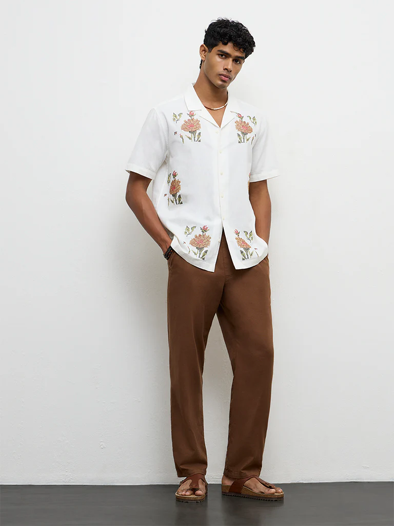 ETA Off-White Embroidered Relaxed-Fit Cotton-Blend Shirt