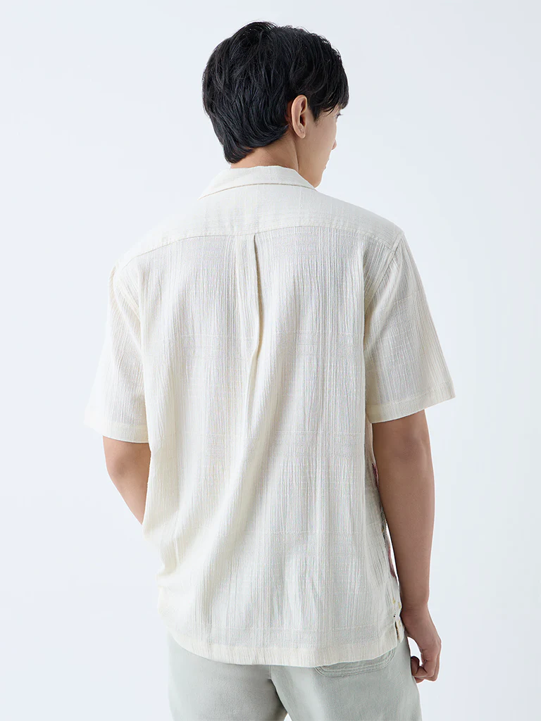 ETA Off-White Floral Embroidered Relaxed-Fit Cotton Shirt - Image 4