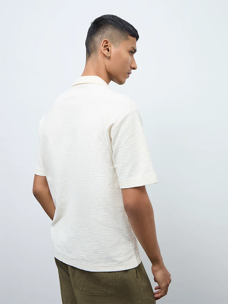 ETA Off-White Floral Embroidered Relaxed-Fit Cotton Shirt - Image 5