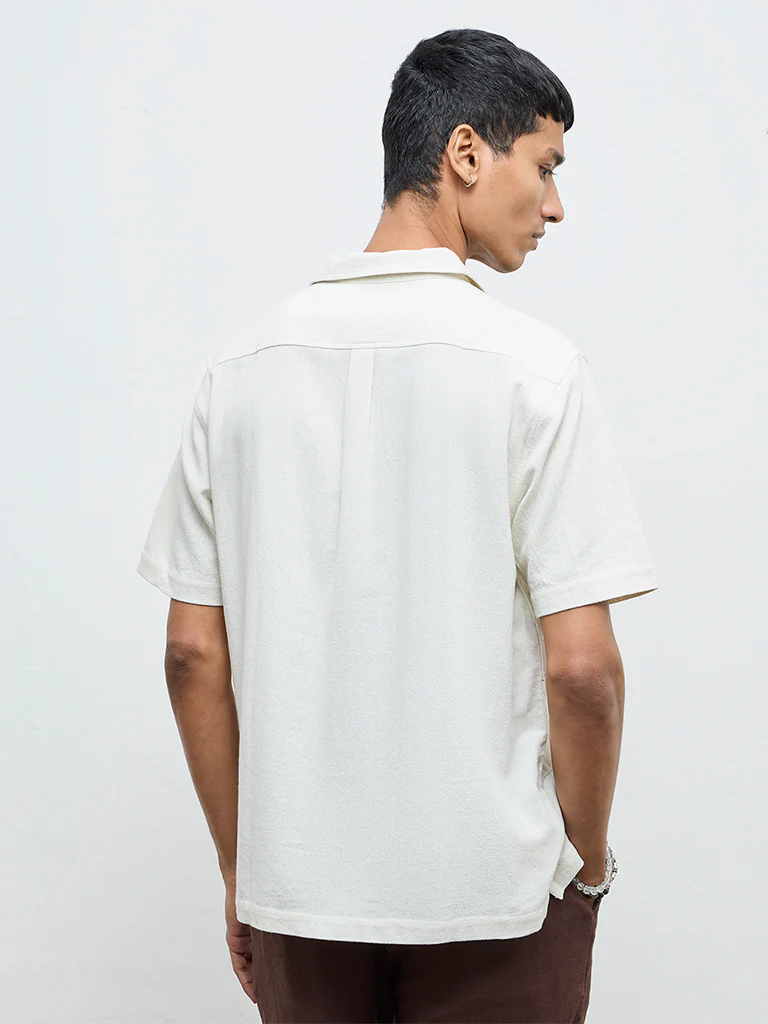 ETA Off-White Floral Embroidered Relaxed-Fit Cotton Shirt - Image 4