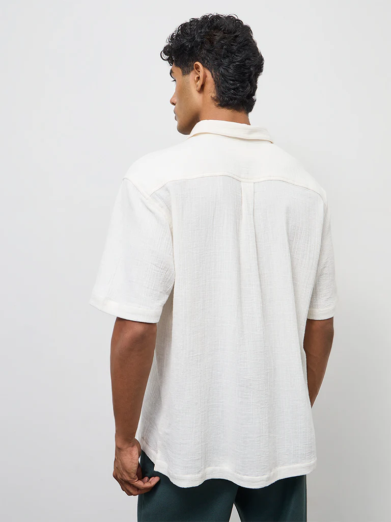 ETA Off-White Floral Embroidered Relaxed-Fit Cotton Shirt - Image 4