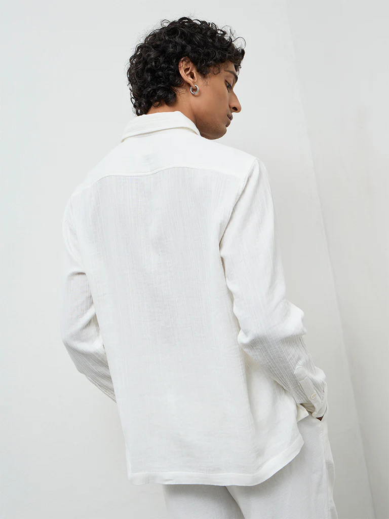 ETA Off-White Floral Embroidered Relaxed-Fit Cotton Shirt - Image 4