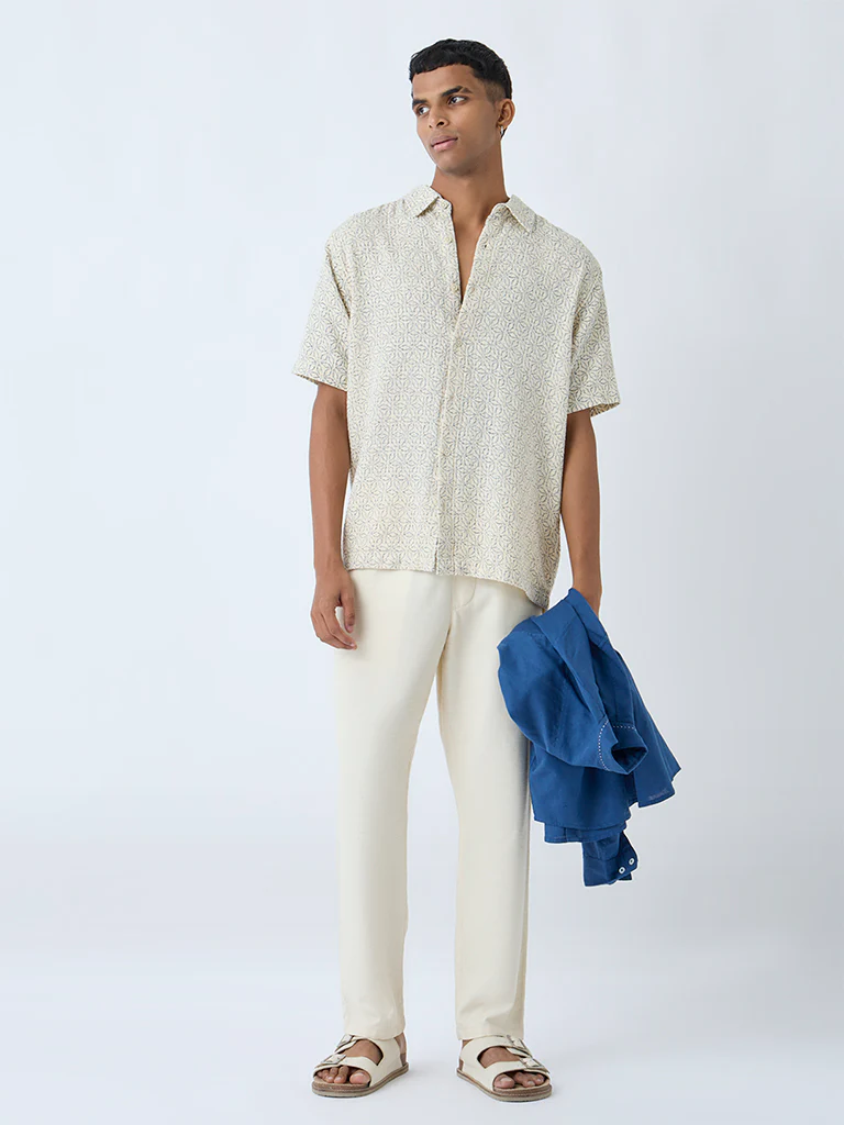 ETA Off-White Floral Pattern Relaxed-Fit Cotton Shirt - Image 2