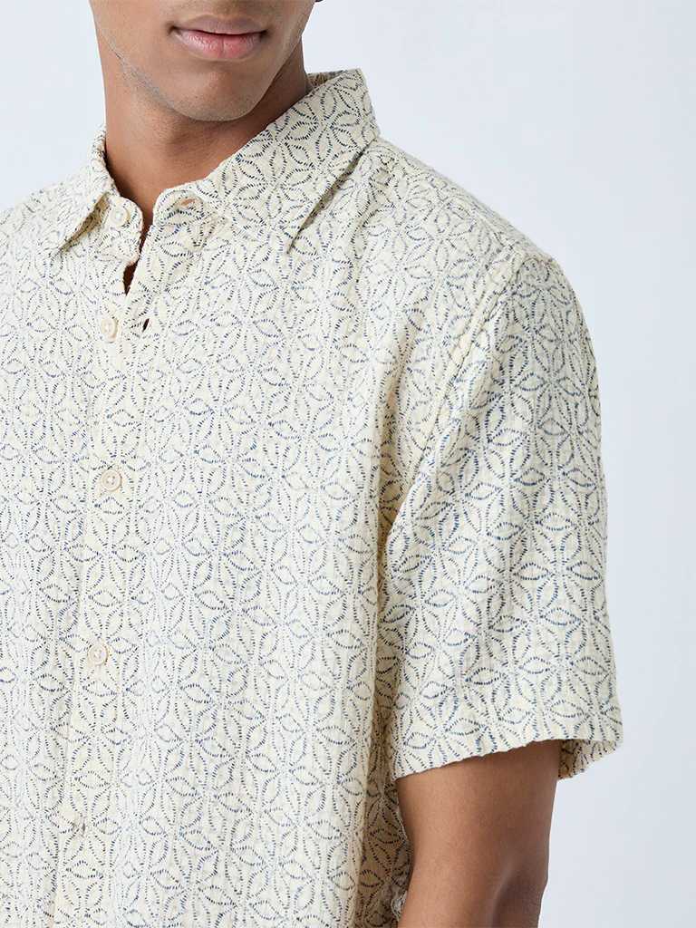 ETA Off-White Floral Pattern Relaxed-Fit Cotton Shirt - Image 3