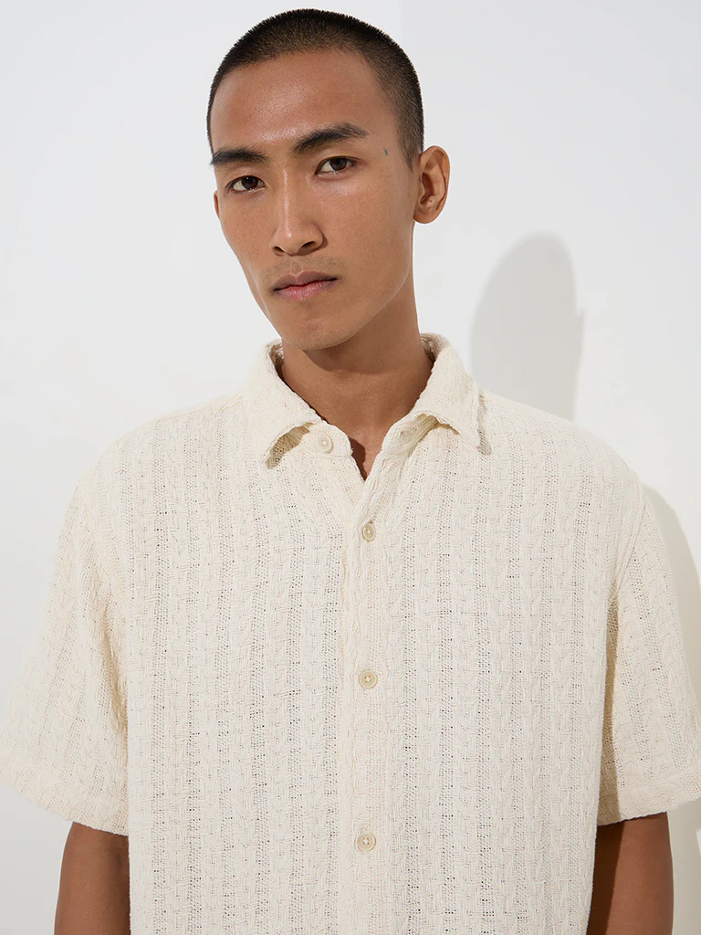 ETA Off-White Knit-Textured Relaxed-Fit Cotton Shirt - Image 2