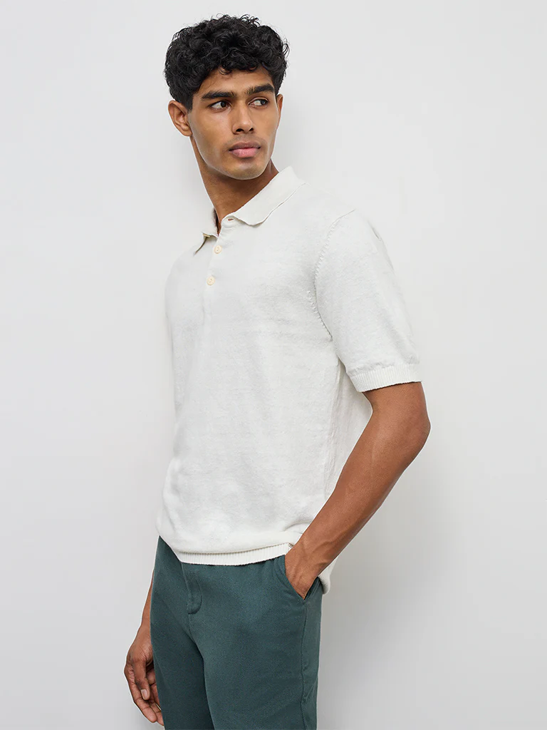 ETA Off-White Relaxed-Fit Cotton-Blend Polo T-Shirt - Image 3