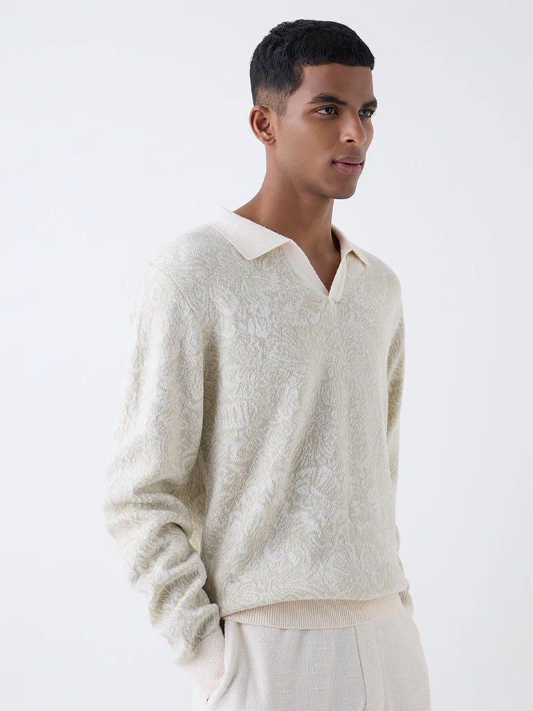 ETA Off-White Self-Patterned Knitted Relaxed-Fit Sweater - Image 2