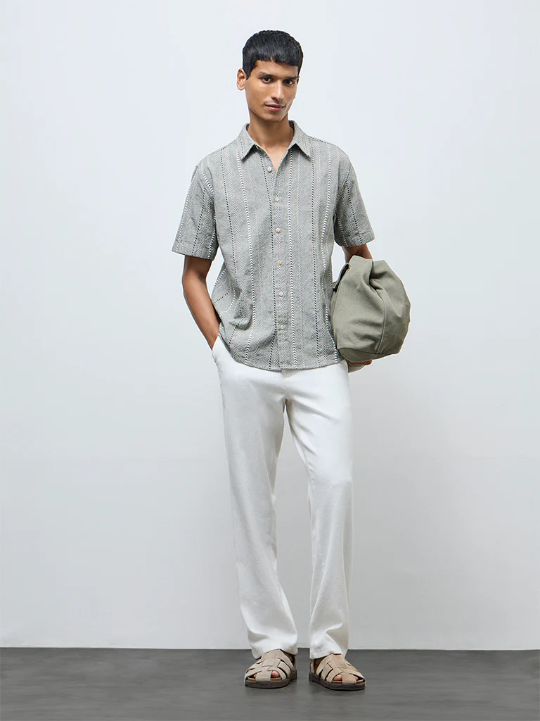 ETA Off-White Solid Relaxed-Fit Mid-Rise Cotton-Blend Chinos