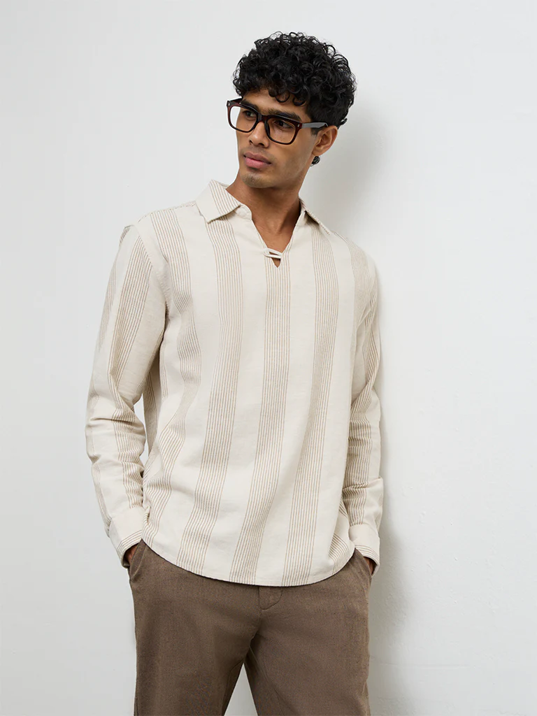 ETA Off-White Striped Relaxed-Fit Cotton-Blend Shirt - Image 2