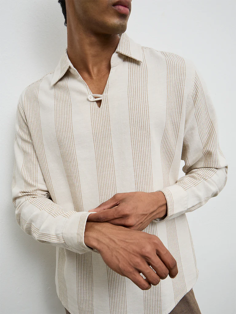 ETA Off-White Striped Relaxed-Fit Cotton-Blend Shirt - Image 3