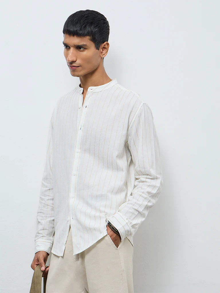 ETA Off-White Striped Relaxed-Fit Cotton Shirt - Image 2