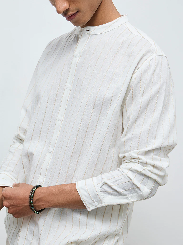 ETA Off-White Striped Relaxed-Fit Cotton Shirt - Image 4