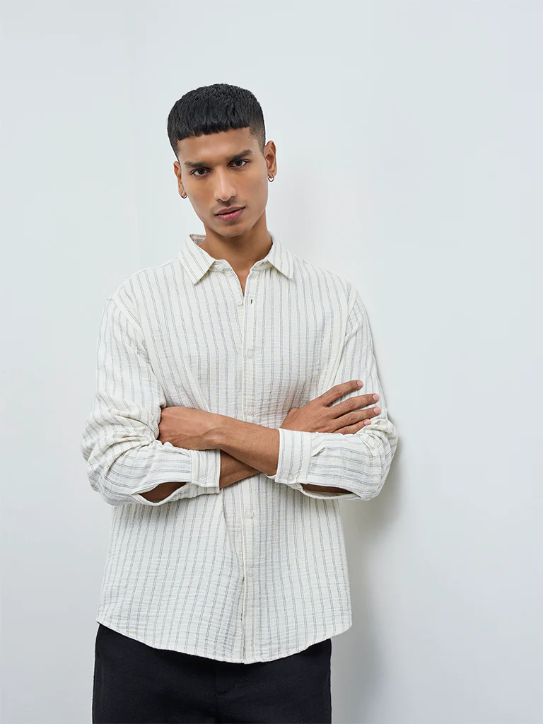 ETA Off-White Striped Relaxed-Fit Cotton Shirt
