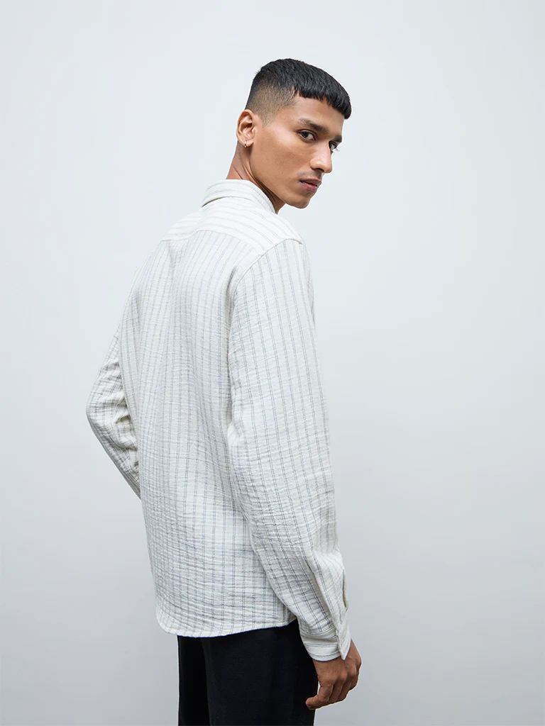 ETA Off-White Striped Relaxed-Fit Cotton Shirt - Image 5