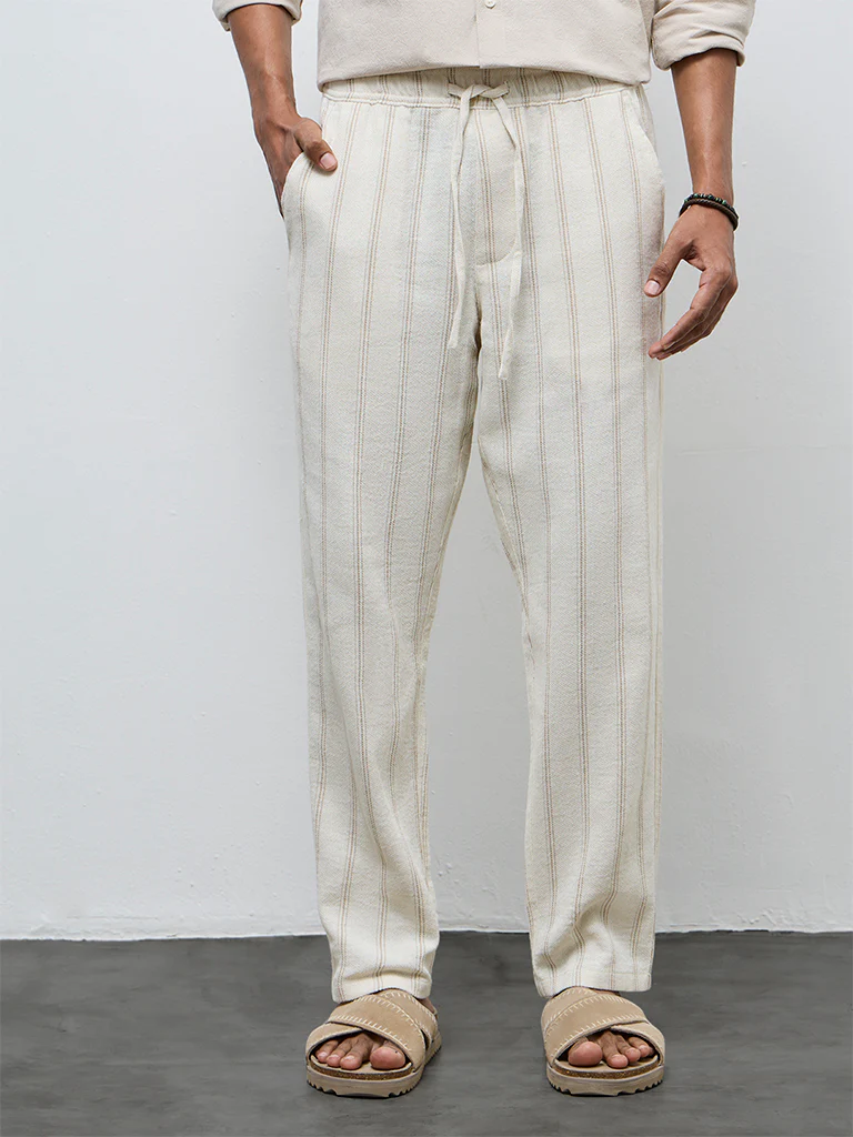ETA Off-White Striped Relaxed-Fit Mid-Rise Cotton Chinos - Image 2