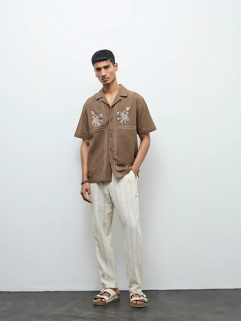 ETA Off-White Striped Relaxed-Fit Mid-Rise Cotton Chinos