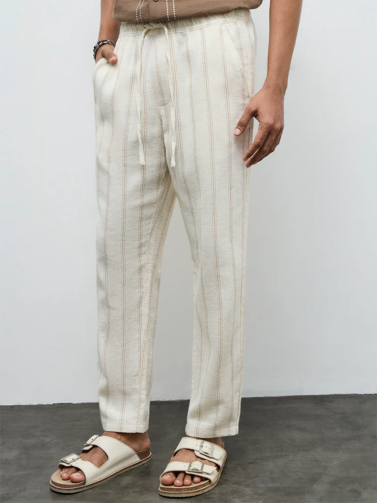 ETA Off-White Striped Relaxed-Fit Mid-Rise Cotton Chinos - Image 2
