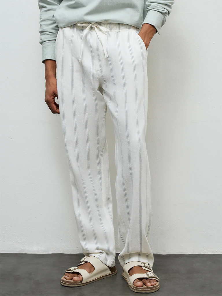 ETA Off-White Striped Relaxed-Fit Mid-Rise Cotton Chinos - Image 2