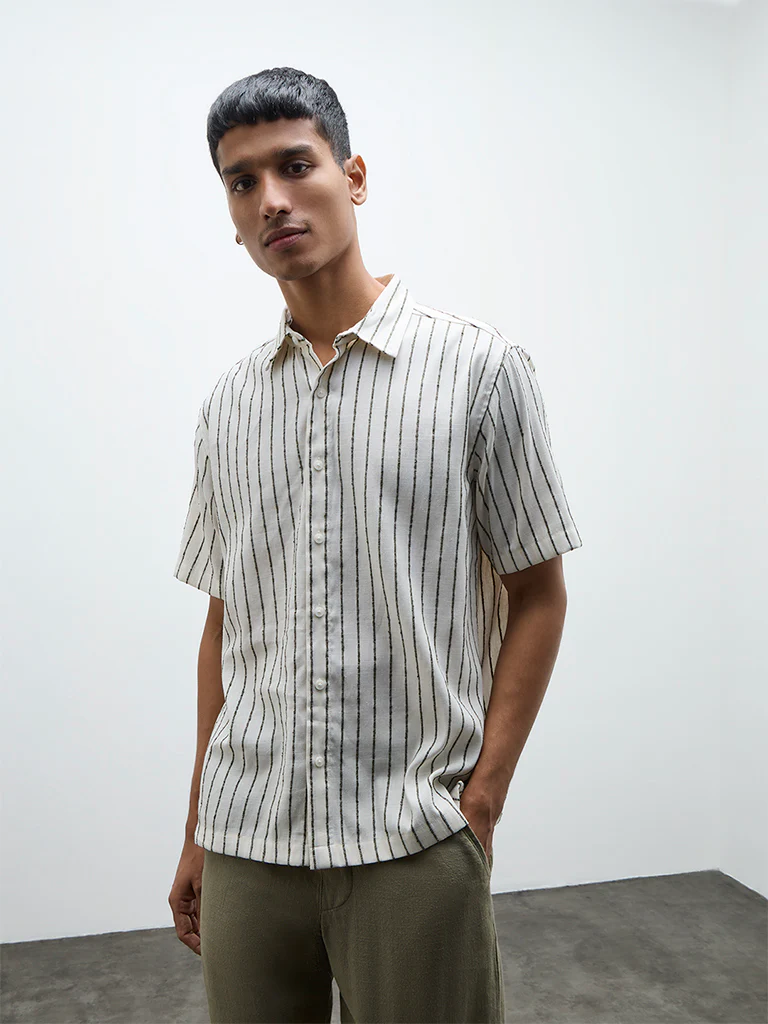 ETA Off-White Striped Relaxed-Fit Shirt