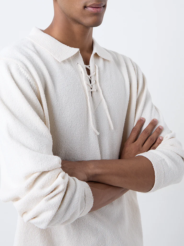 ETA Off-White Textured Relaxed-Fit Cotton-Blend Sweater - Image 4