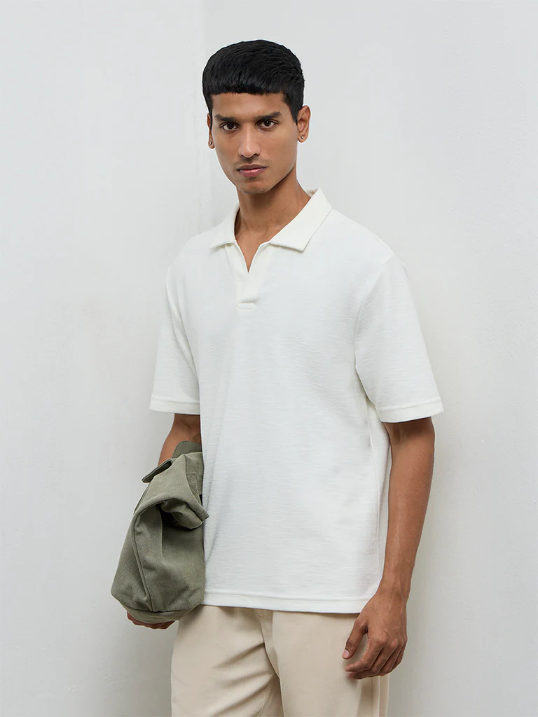 ETA Off-White Textured Relaxed-Fit Cotton-Blend T-Shirt