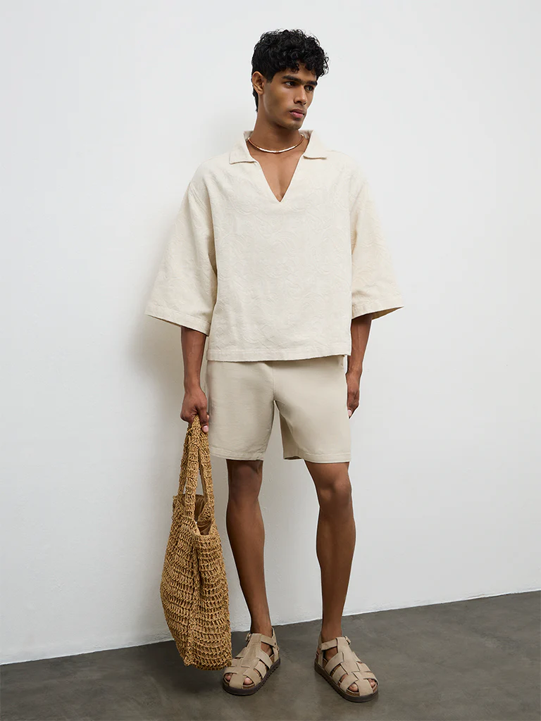 ETA Off-White Textured Relaxed-Fit Cotton Shirt - Image 2