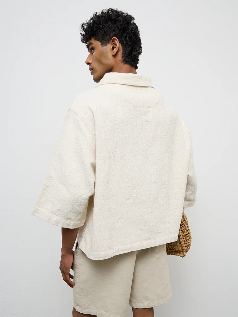 ETA Off-White Textured Relaxed-Fit Cotton Shirt - Image 4