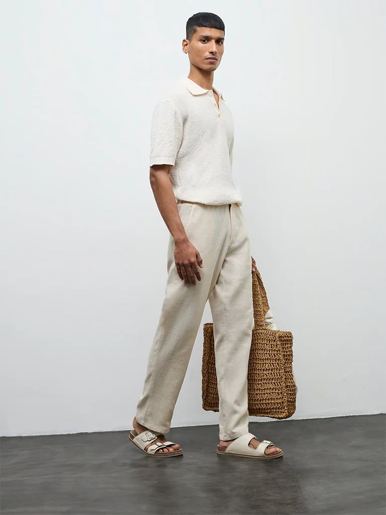 ETA Off-White Textured Relaxed-Fit Polo T-Shirt - Image 3