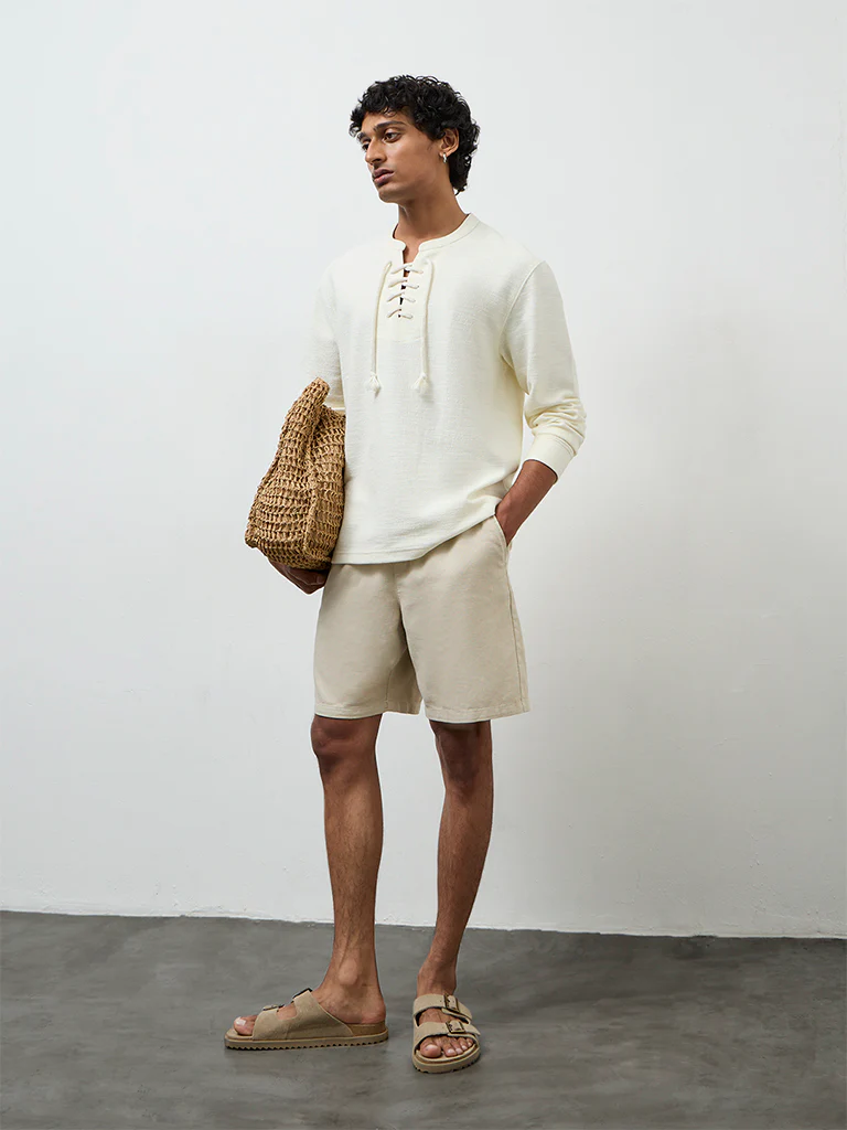 ETA Off-White Waffle-Textured Relaxed-Fit Cotton-Blend T-Shirt - Image 3