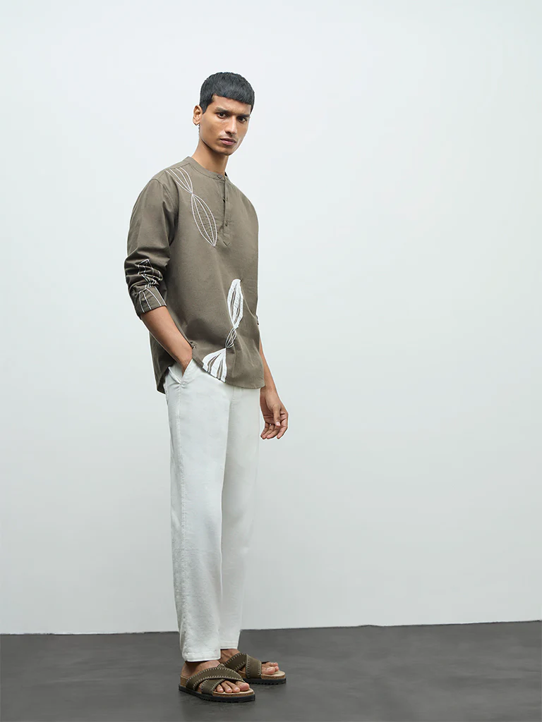 ETA Olive Embroidered Relaxed-Fit Cotton Shirt - Image 2
