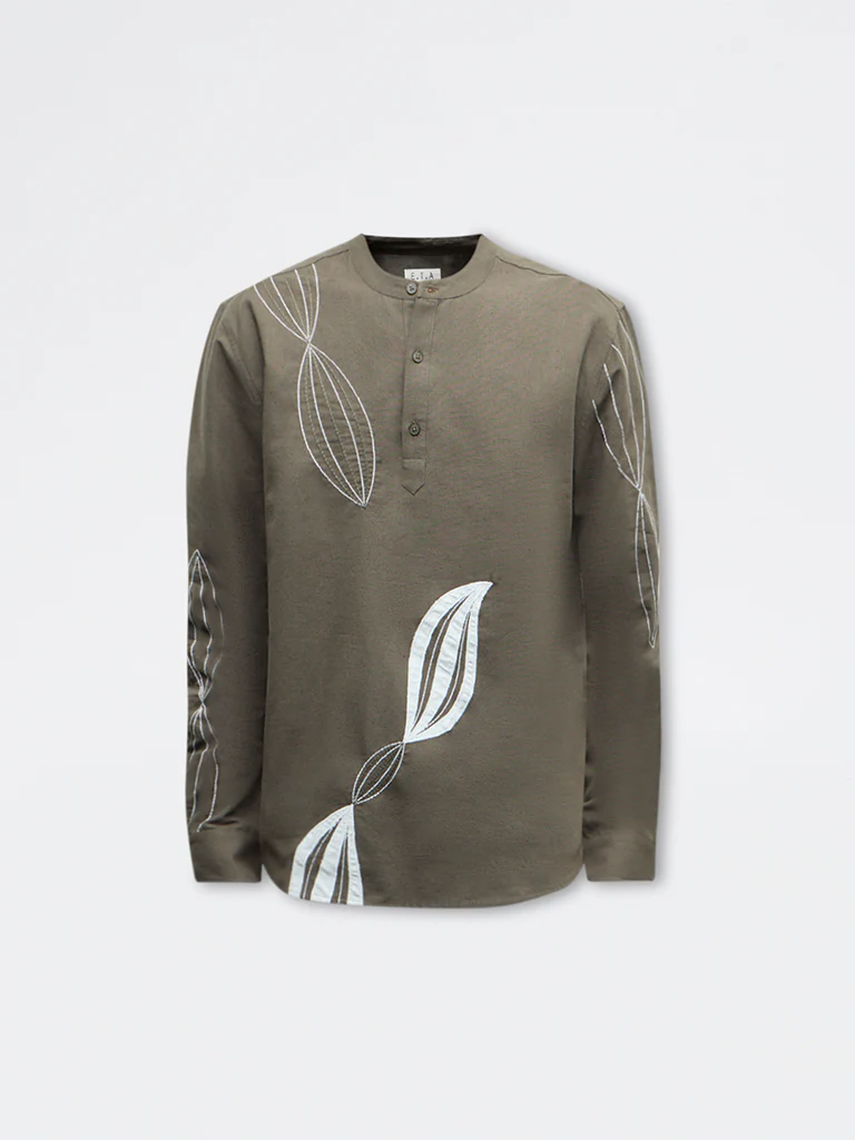 ETA Olive Embroidered Relaxed-Fit Cotton Shirt - Image 5