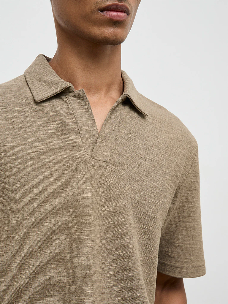 ETA Olive Melange Relaxed-Fit Cotton-Blend T-Shirt - Image 4