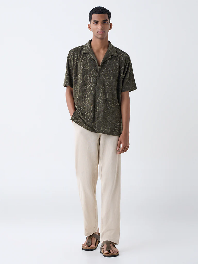 ETA Olive Paisley Relaxed-Fit Cotton-Blend Shirt - Image 2
