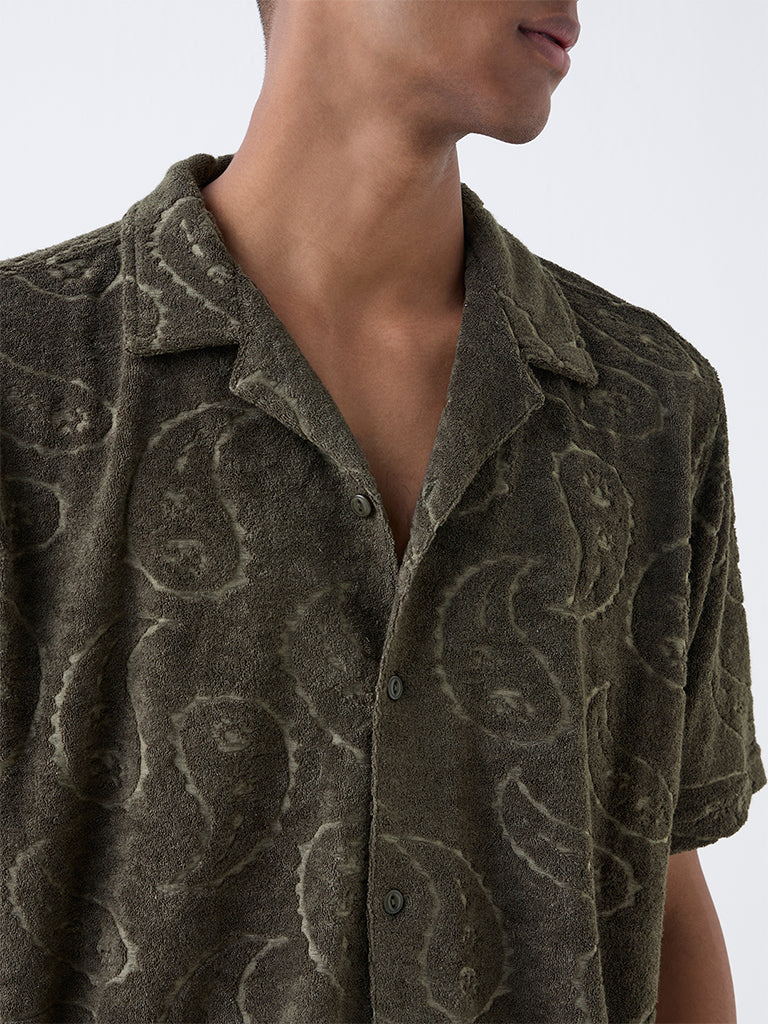 ETA Olive Paisley Relaxed-Fit Cotton-Blend Shirt - Image 3