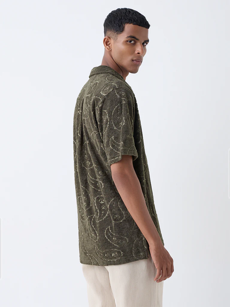 ETA Olive Paisley Relaxed-Fit Cotton-Blend Shirt - Image 4