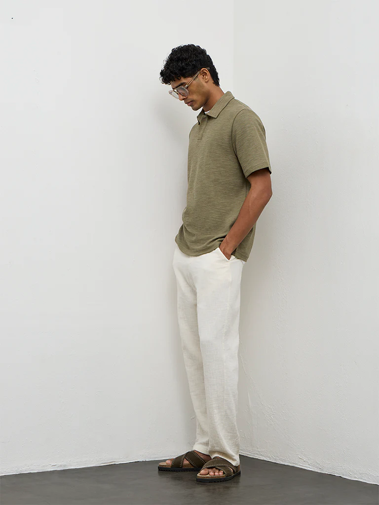ETA Olive Relaxed-Fit Cotton-Blend Polo T-Shirt - Image 2