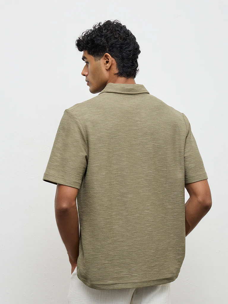 ETA Olive Relaxed-Fit Cotton-Blend Polo T-Shirt - Image 4
