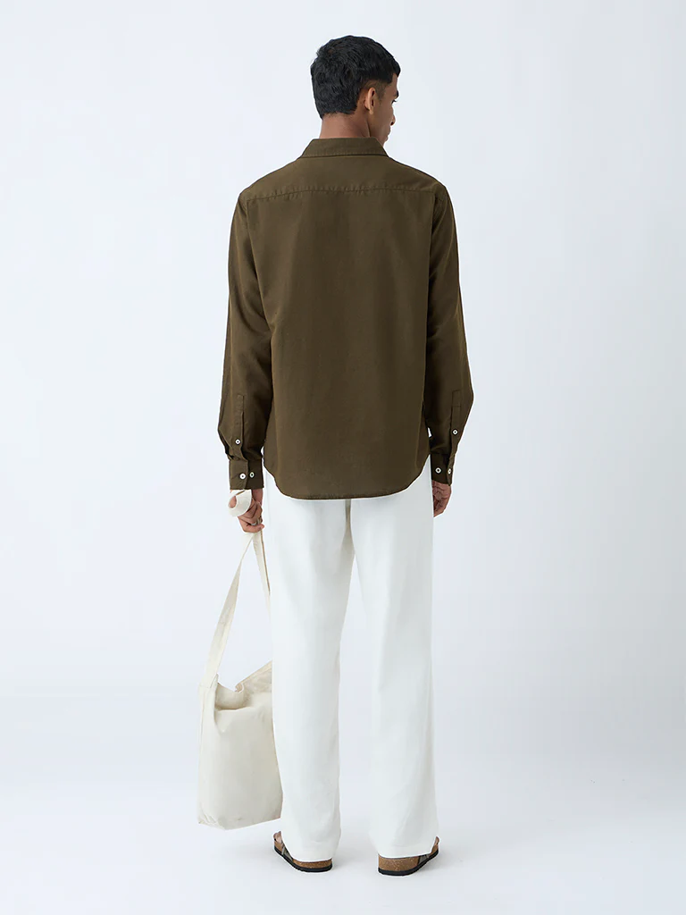 ETA Olive Solid Relaxed-Fit Cotton-Blend Shirt - Image 5