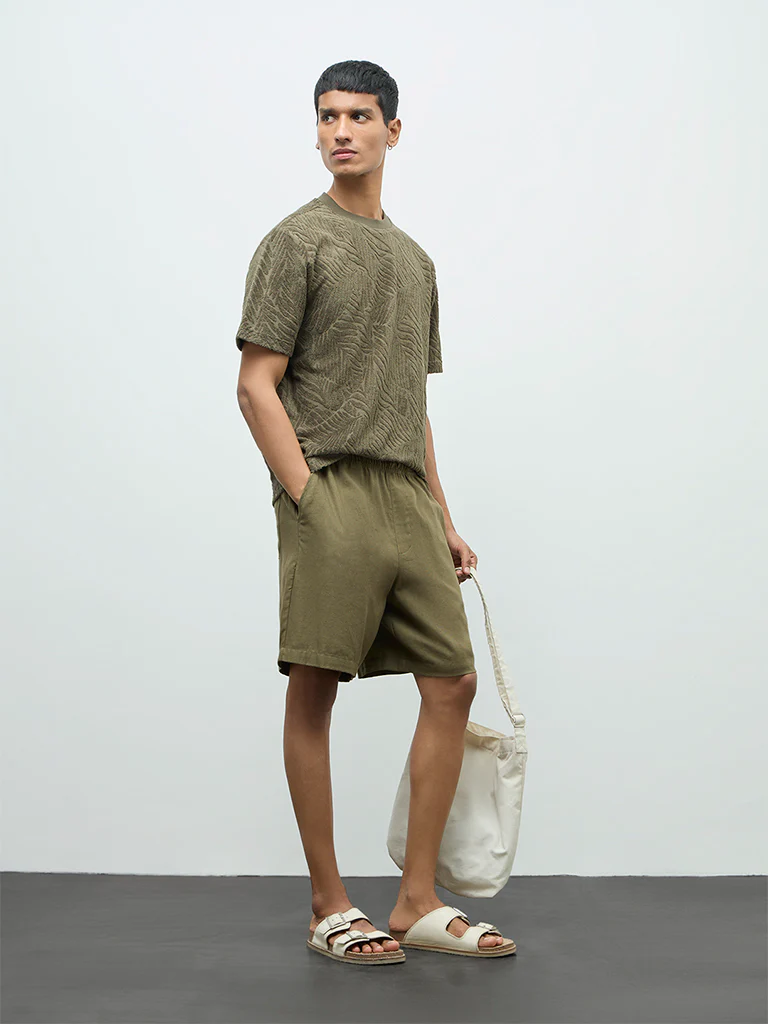 ETA Olive Textured Relaxed-Fit Cotton-Blend T-Shirt